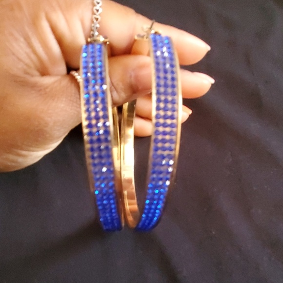 NWOT Cobalt Blue Hoop Earrings - Picture 3 of 3